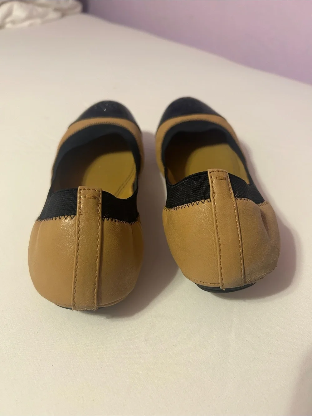 Tory Burch Two-Tone Cap-Toe Ballet Flats in Black & Tan